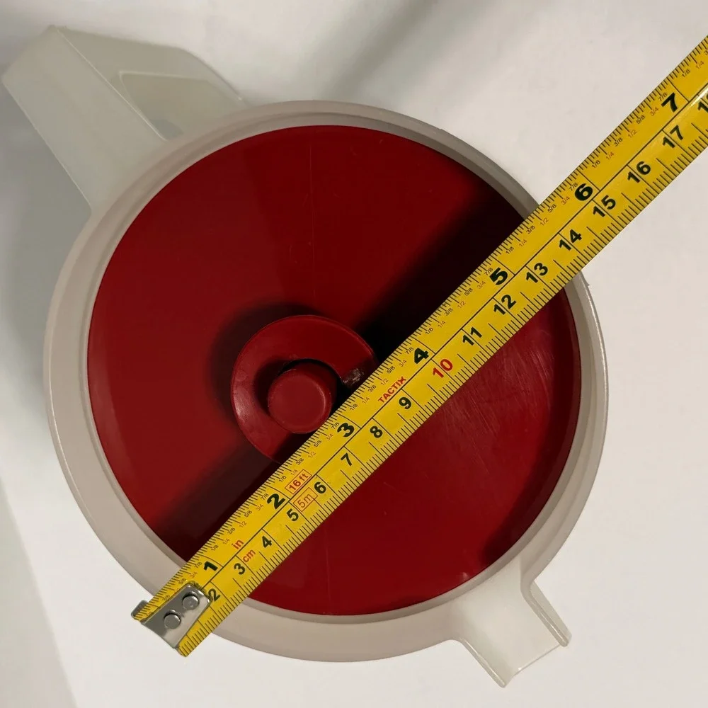 Vintage Tupperware 1 Quart Pitcher Red Push Button Sunburst Lid Made‎ in USA *